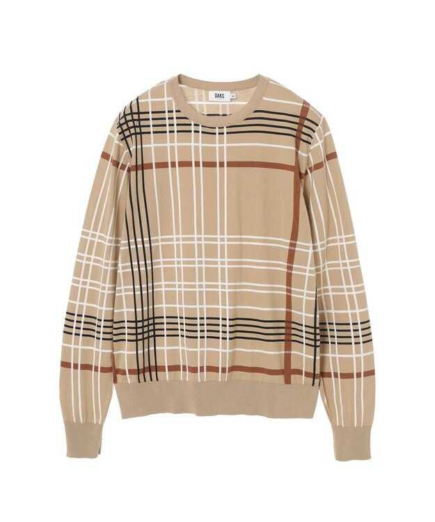 DAKS イノベーション チェック クルーネックセーター キャメル