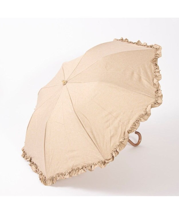 UNBILLION カシュネ cachenez / 【晴雨兼用】【日傘】 シャンプレーフリルトップレス折りたたみ傘 キャメル
