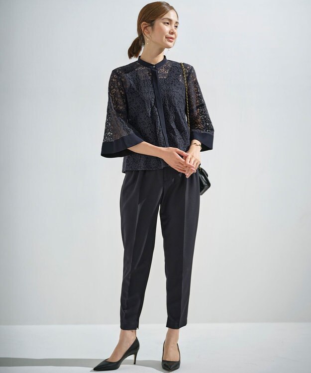 組曲 L 【WEB限定】フラワーラッセルレース ブラウス ネイビー系