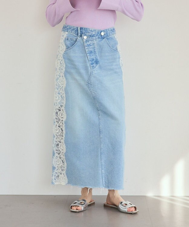 GRACE CONTINENTAL サイドレースデニムスカート ブルー