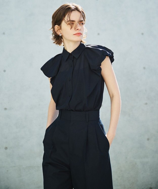 uncrave 【新色追加・洗濯機洗い可】シアー タックスリーブブラウス（uncrave STANDARD） ネイビー