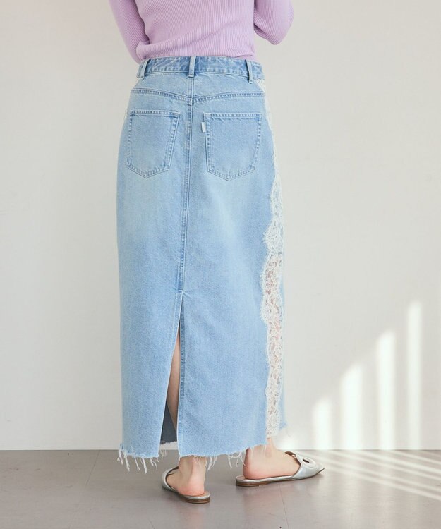 GRACE CONTINENTAL サイドレースデニムスカート ブルー