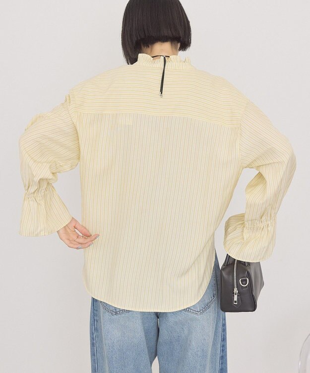 AMERICAN HOLIC スタンドフリルストライプスキッパーブラウス Yellow