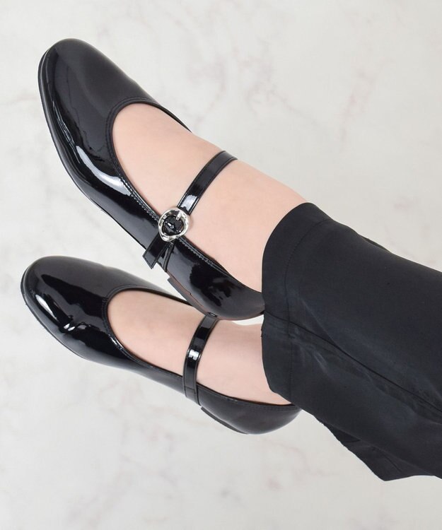 Bridget Birkin 【Bridget Birkin】モチーフパーツメリージェーンレインパンプス ブラックエナメル