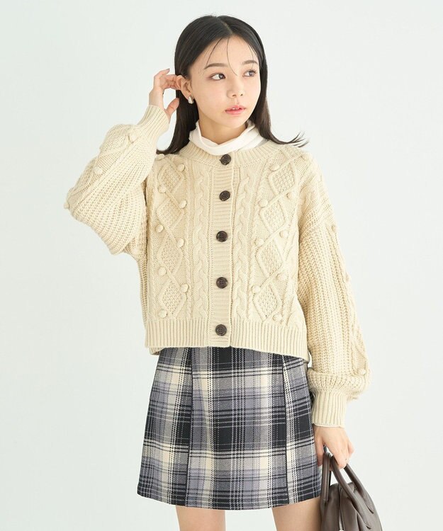 earth music&ecology ポップコーンケーブルカーディガン Ivory