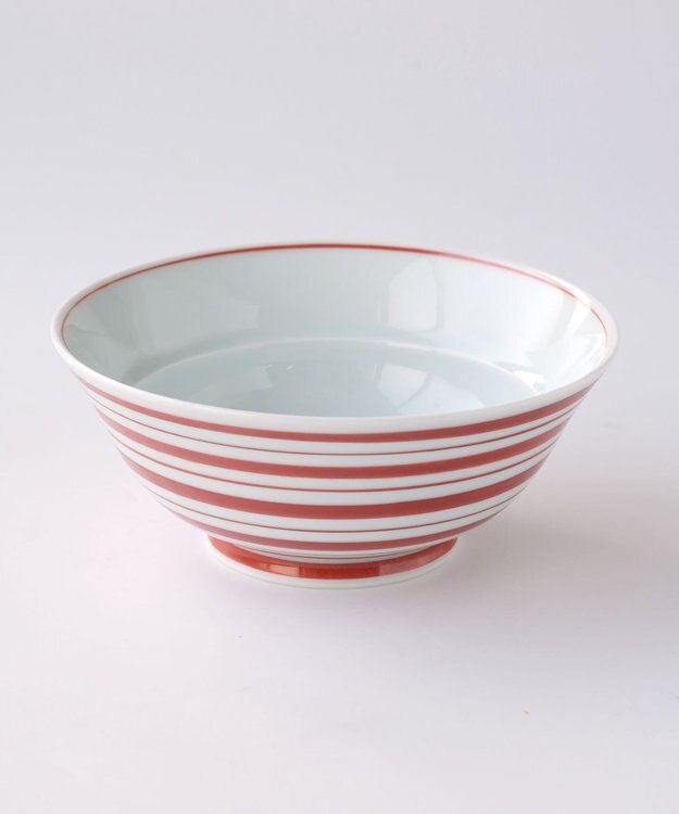 たち吉 【たち吉】おてがる丼ボーダー赤〈１個〉波佐見焼 ホワイト×レッド