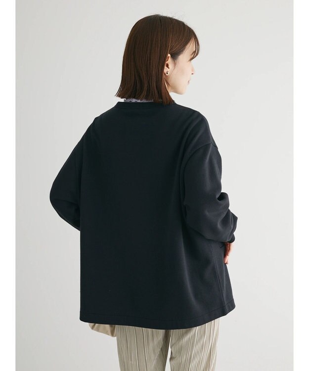 Green Parks 裏起毛ミディ丈ドットボタンカーディガン Black