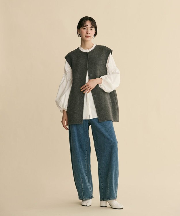 #Newans バックペプラムダブルフェイスジレ グレー