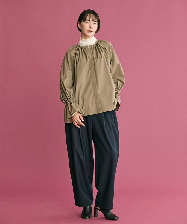 #Newans 【洗える】スラントフロントコクーンパンツ ネイビー