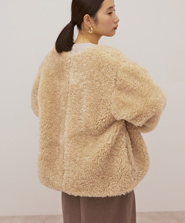 AMERICAN HOLIC ノーカラーフェイクファーコート Beige