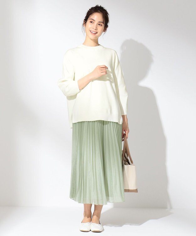 ANY 【洗える】シアーアコーディオン プリーツスカート ライトグリーン系