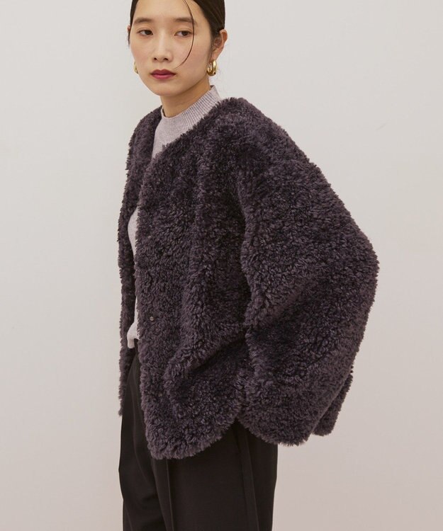 AMERICAN HOLIC ノーカラーフェイクファーコート Charcoal Gray