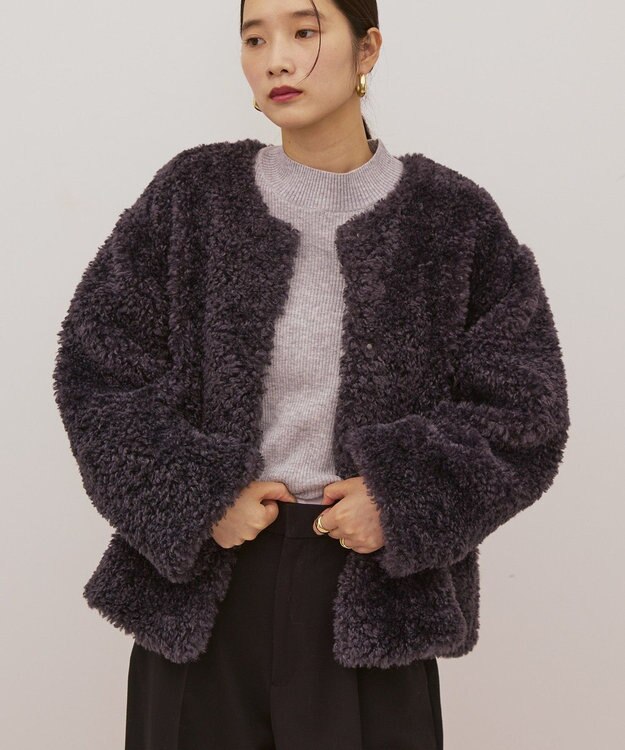 AMERICAN HOLIC ノーカラーフェイクファーコート Charcoal Gray