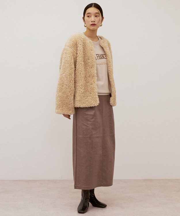 AMERICAN HOLIC ノーカラーフェイクファーコート Beige