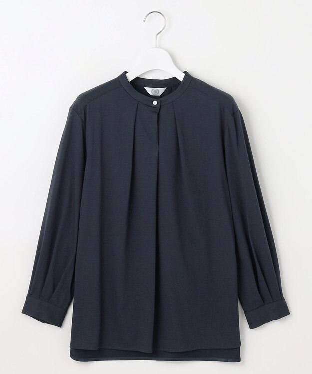 J.PRESS LADIES L シャツジャージー バンドカラー カットソー ネイビー系