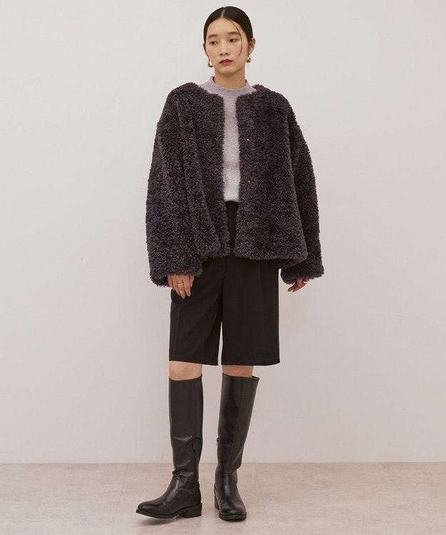 AMERICAN HOLIC ノーカラーフェイクファーコート Charcoal Gray