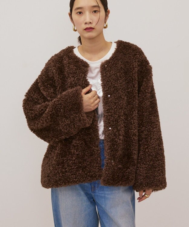 AMERICAN HOLIC ノーカラーフェイクファーコート Brown