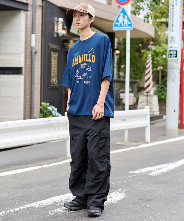 WEGO 【速乾/ひんやり/ユニセックス着用ITEM】接触冷感フロッキープリントグラフィックT（SS） ネイビー