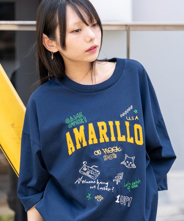 WEGO 【速乾/ひんやり/ユニセックス着用ITEM】接触冷感フロッキープリントグラフィックT（SS） ネイビー