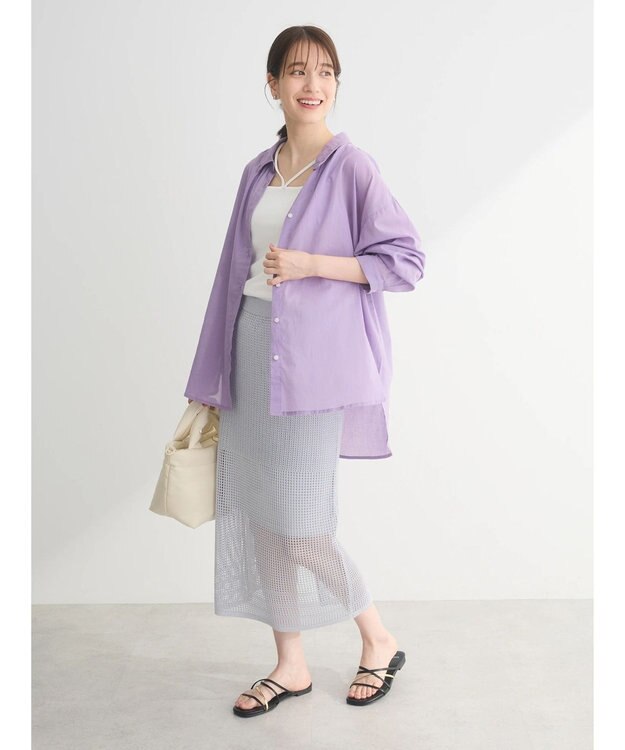 Green Parks インド綿 ボイルゆったりシャツ Purple