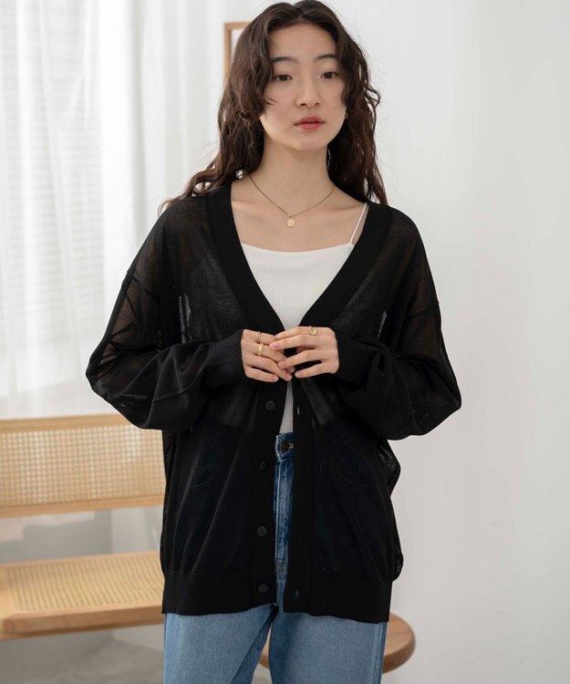 WEGO 【ユニセックス着用ITEM/紫外線対策/冷房対策】シアーカーディガン ブラック