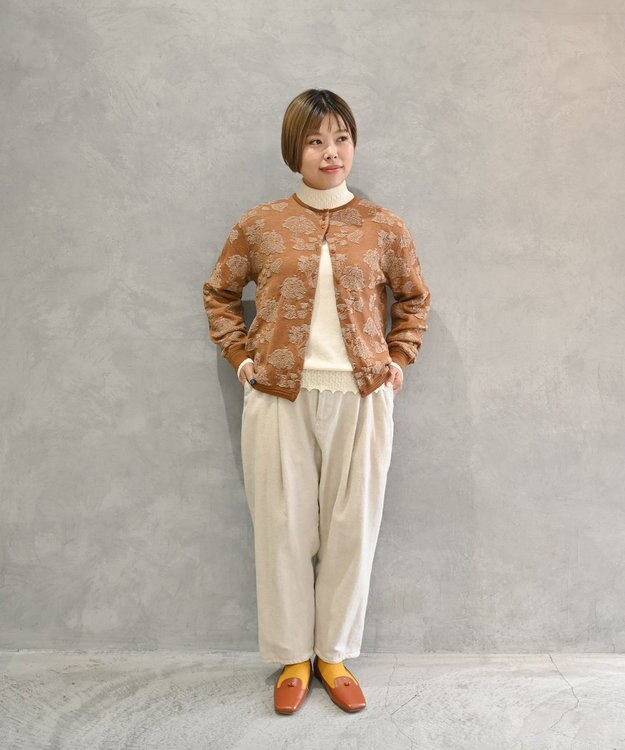 muuc 〈高品質スーパー120S極細ウールニット〉フラワージャカードのミドルゲージカーディガン ブラウン