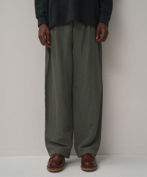 ATON COTTON LINEN VOILE | ルーズフィットパンツ - UNISEX KHAKI