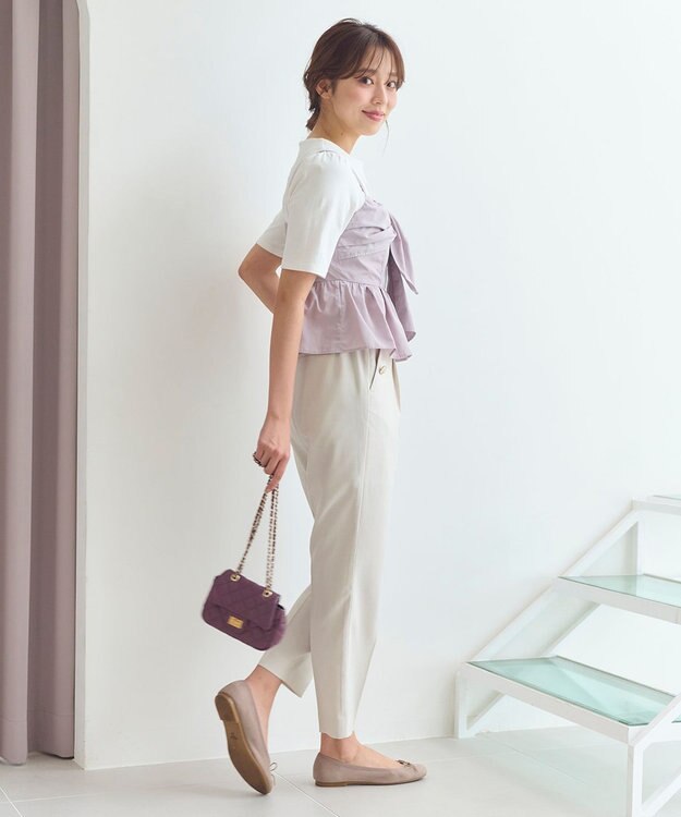 Feroux 【洗える】マリンテーパードパンツ アイボリー系