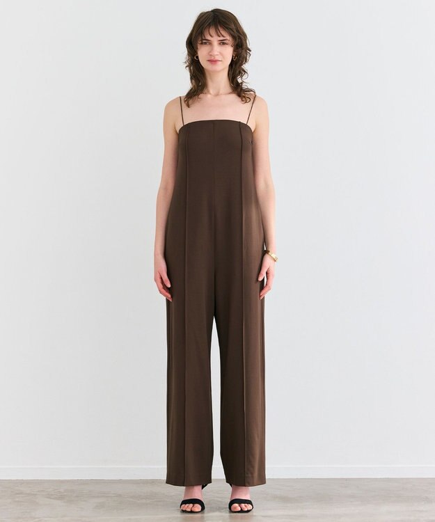 BEIGE， 【洗える】PHILOX / ハイストレッチベアトップオールインワン Brown