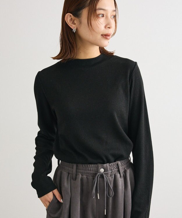 Green Parks ｉｎ　ラメリブハイネックプルオーバー Black