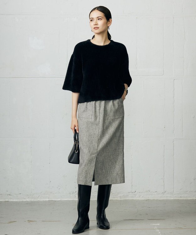 自由区 L シルクネップツイード スカート グレー