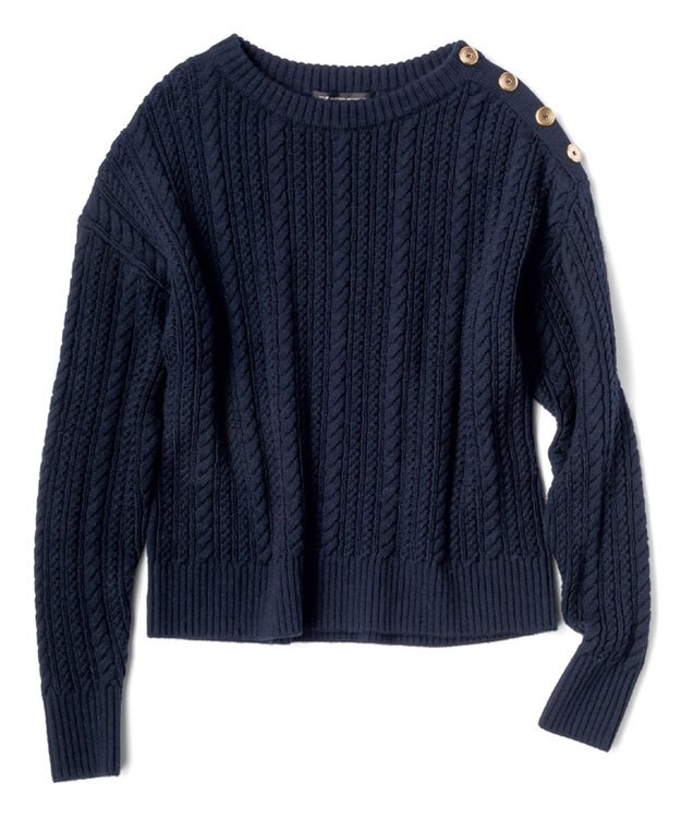 23区 【洗える】ウールコード 肩ボタンケーブル柄 ニット ダークネイビー系