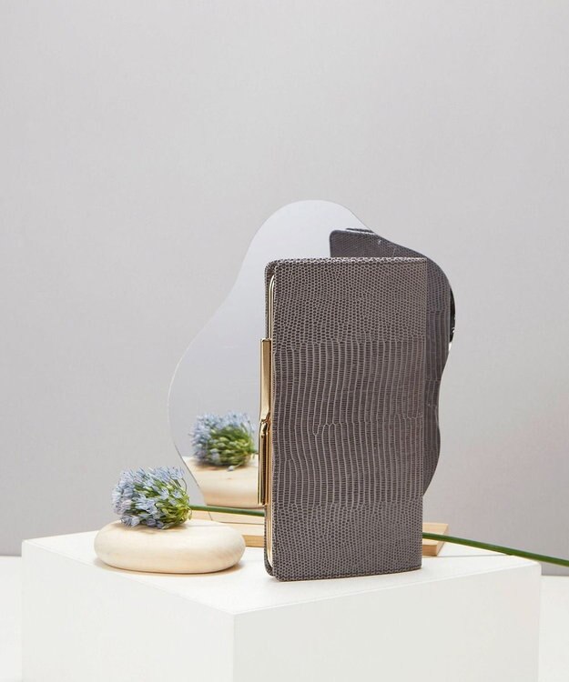 TOPKAPI 【TOPKAPI】イタリアンレザーリザード型押し がま口長財布 LUCIA ルチア ミディアムグレー