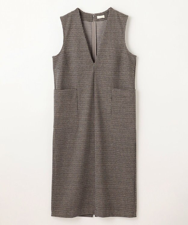 ANY ラメチェックジャガードワンピース ベージュ×ブラック