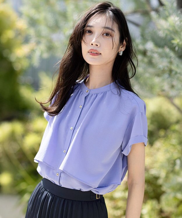 ANY SIS L 【洗える】バンドカラーレイヤード ブラウス ライトブルー