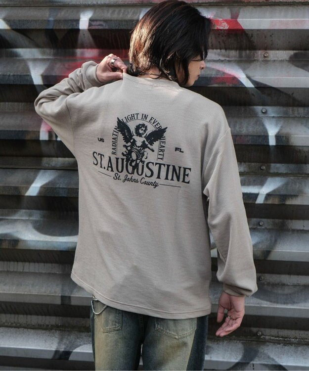 WEGO ワッフルグラフィックT（LS） ベージュその他