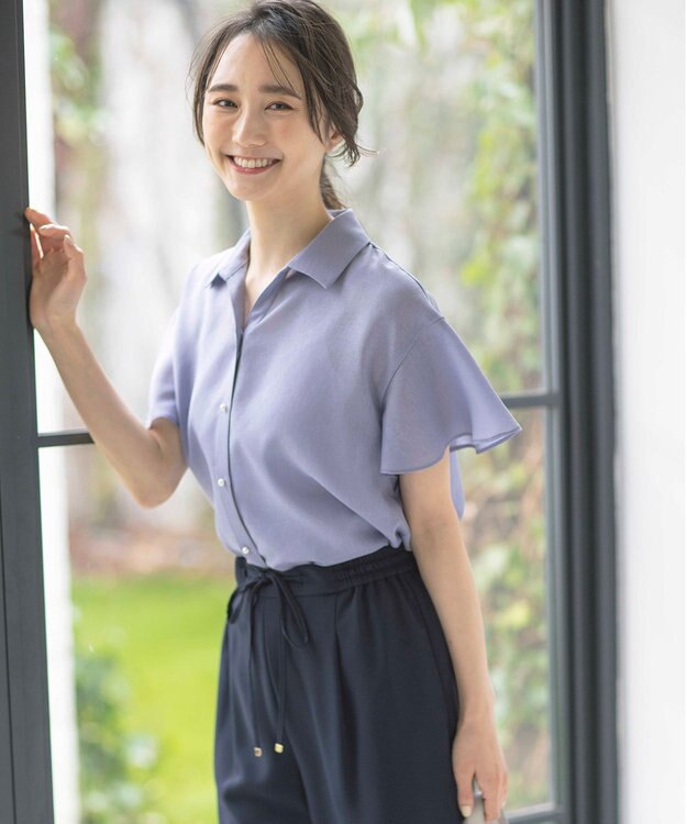 ANY SIS 【速乾・接触冷感】スムージーポリエステル シャツ ブラウス ライトブルー