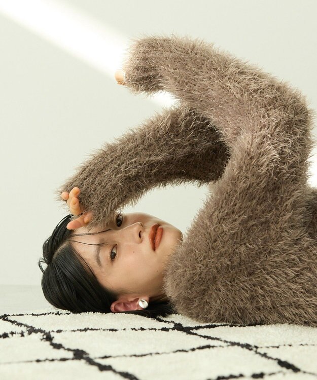 AMERICAN HOLIC シャギーニットクルーネックカーディガン Mocha