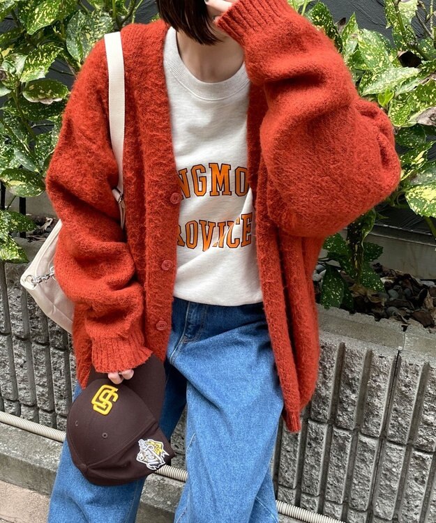 WEGO モヘアライクBIGカーディガン ダークオレンジ
