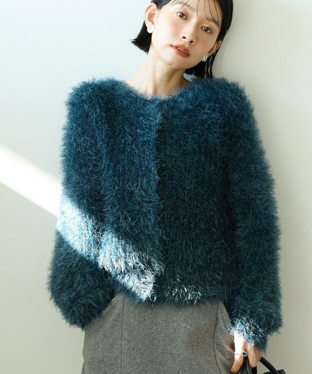 AMERICAN HOLIC シャギーニットクルーネックカーディガン Blue Green