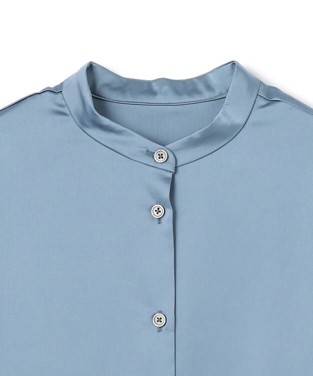 UNFILO L サテン バンドカラーシャツ スモーキーブルー