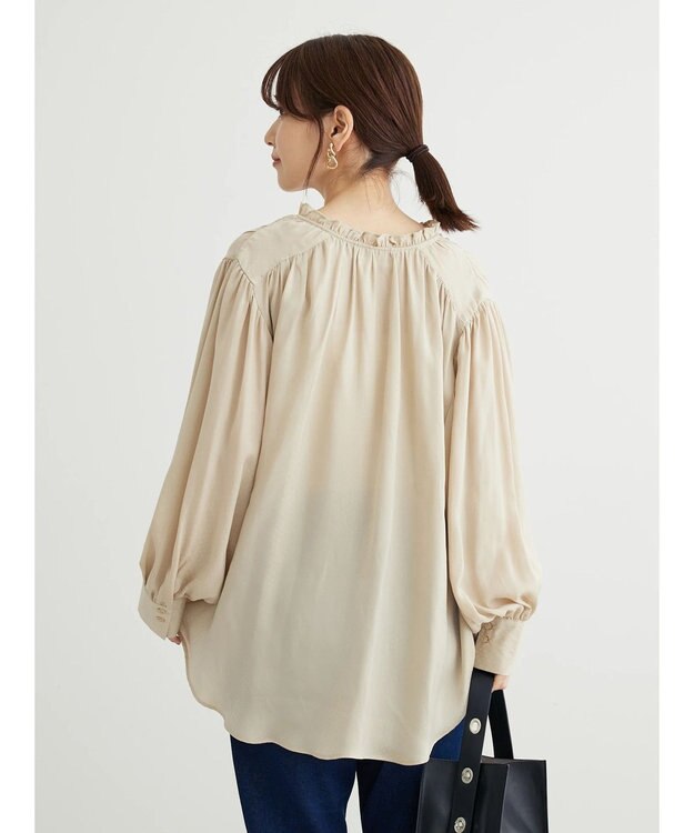 Green Parks とろみ衿フリルブラウス Gray Beige
