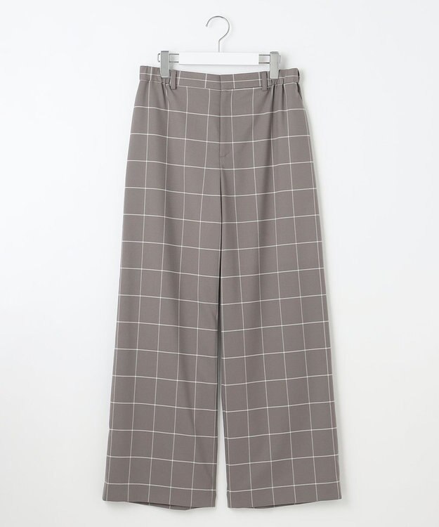 自由区 【洗える】ウィンドウペーンチェックワイド パンツ グレー系