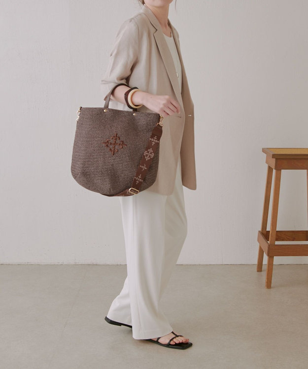 russet スリム2WAYトートバッグ <ナイロンラフィア>(CE-1717-WEB) D.Brown