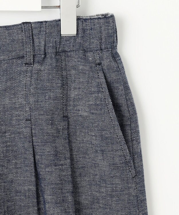 自由区 【洗える】コットンリネンシャンブレーワイドストレート パンツ インディゴ系