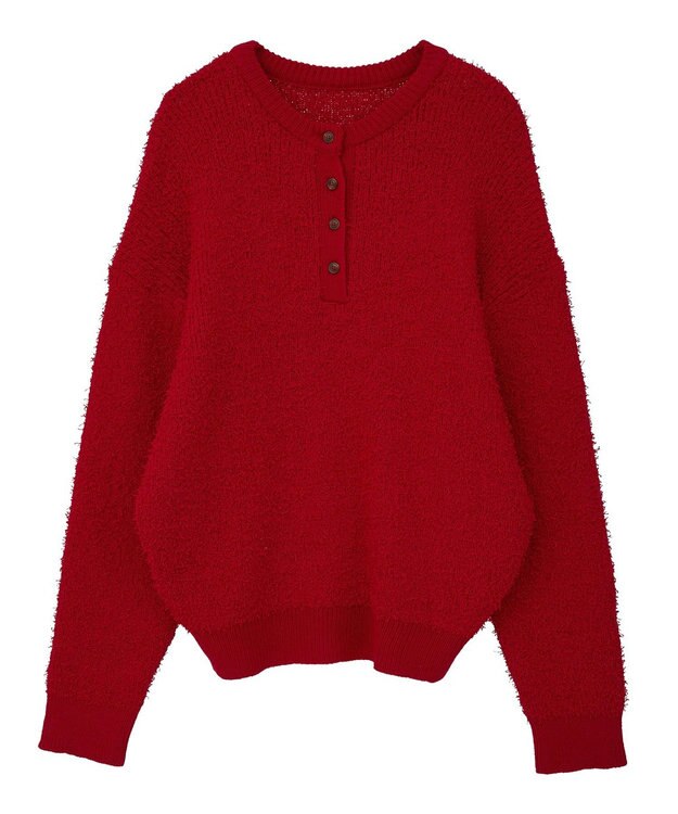 CRAFT STANDARD BOUTIQUE ネップヘンリーネックニットプルオーバー Red