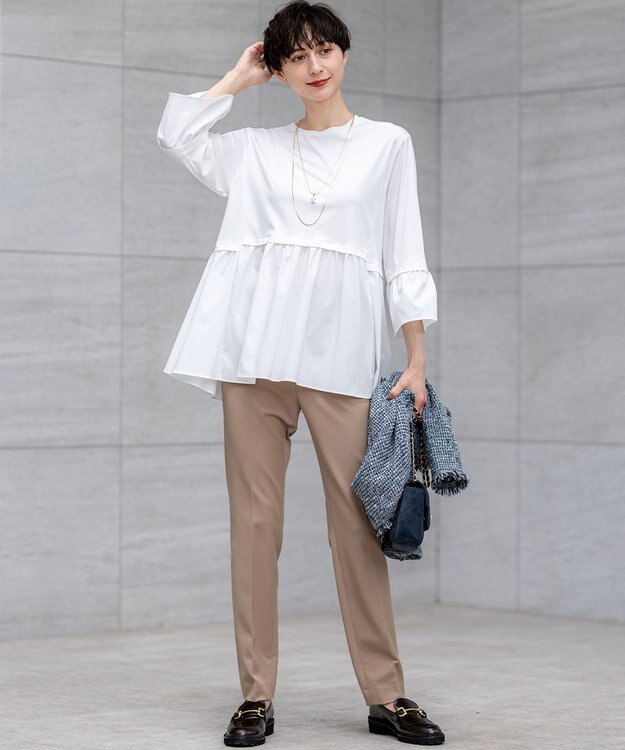 23区 【洗える】シルキータフタコンビ ペプラム カットソー ホワイト系