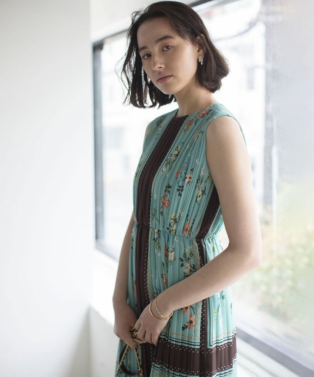 組曲 L スカーフパネルプリント ワンピース グリーン系5