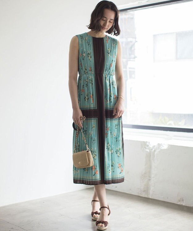 組曲 L スカーフパネルプリント ワンピース グリーン系5