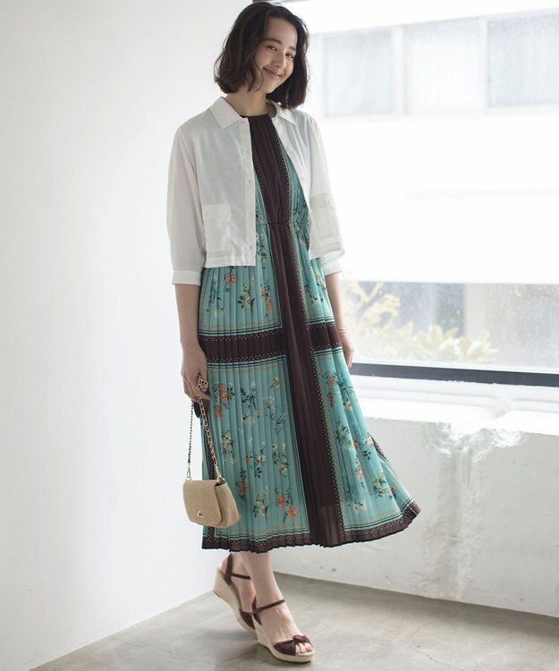 組曲 L スカーフパネルプリント ワンピース グリーン系5